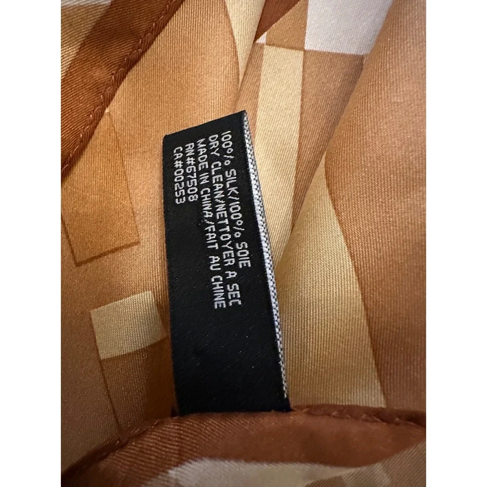 Jones New York Pure Silk Geometric Scarf Neutral Tan Beige Cream